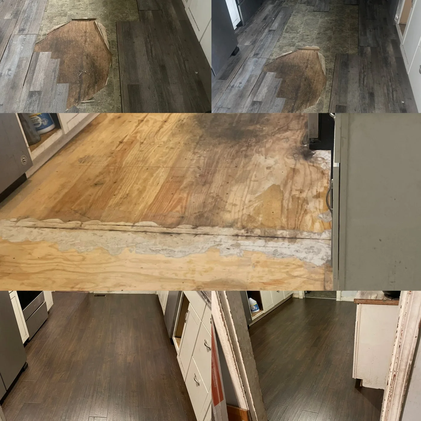 Preparation and installation through the stages of a kitchen flooring project.